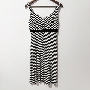 Cato Womens Striped Dress Size Medium Black and White V-neck Flowy‎ Midi